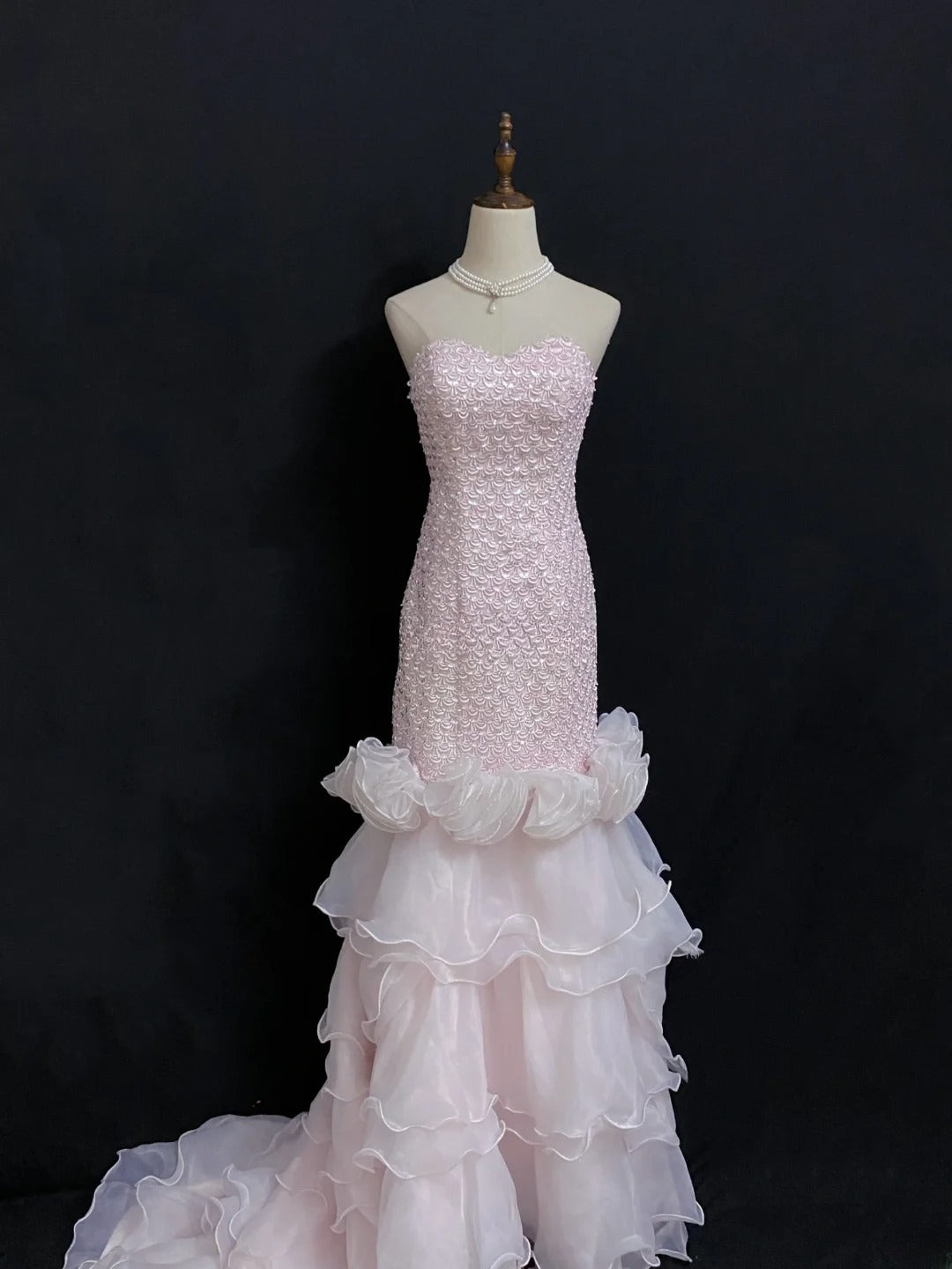 Vintage 80s Mermaid Sweethert Pink Organza Long Prom Dresses Formal Outfits Evening Night Dress RB7960