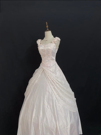Princesses Fairytale Ball Gown Straps Sweetheart Pink Lace Long Quince Dress Quinceanera Dresses Formal Birthday Outfits RB7963