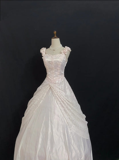Princesses Fairytale Ball Gown Straps Sweetheart Pink Lace Long Quince Dress Quinceanera Dresses Formal Birthday Outfits RB7963
