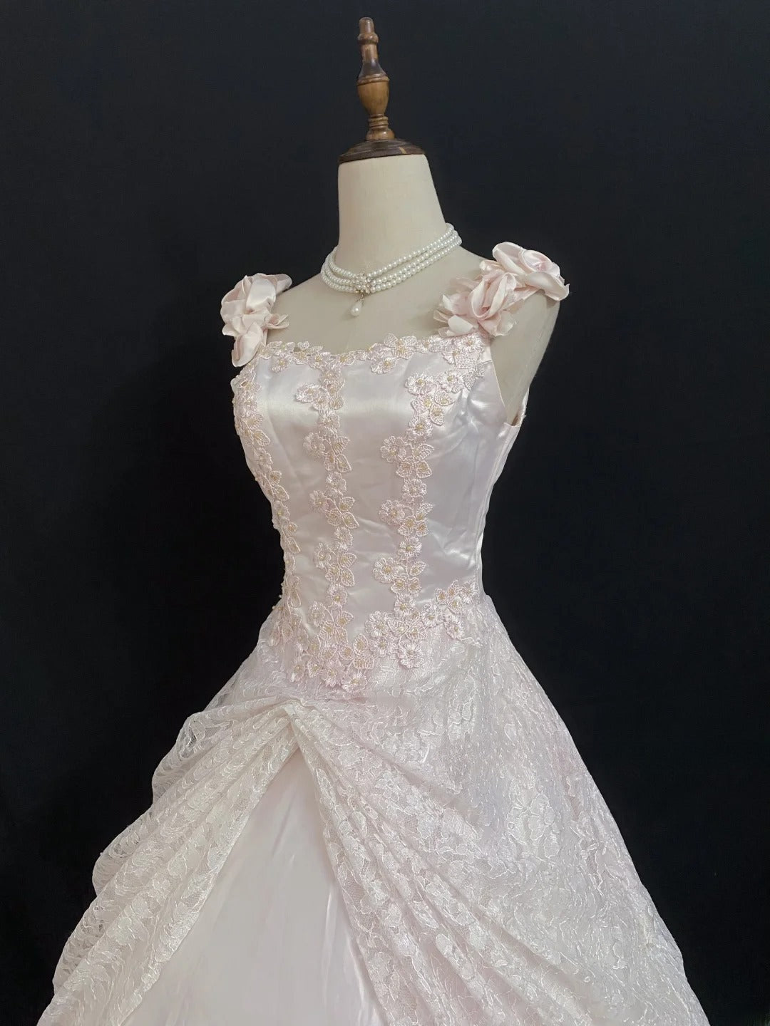 Princesses Fairytale Ball Gown Straps Sweetheart Pink Lace Long Quince Dress Quinceanera Dresses Formal Birthday Outfits RB7963
