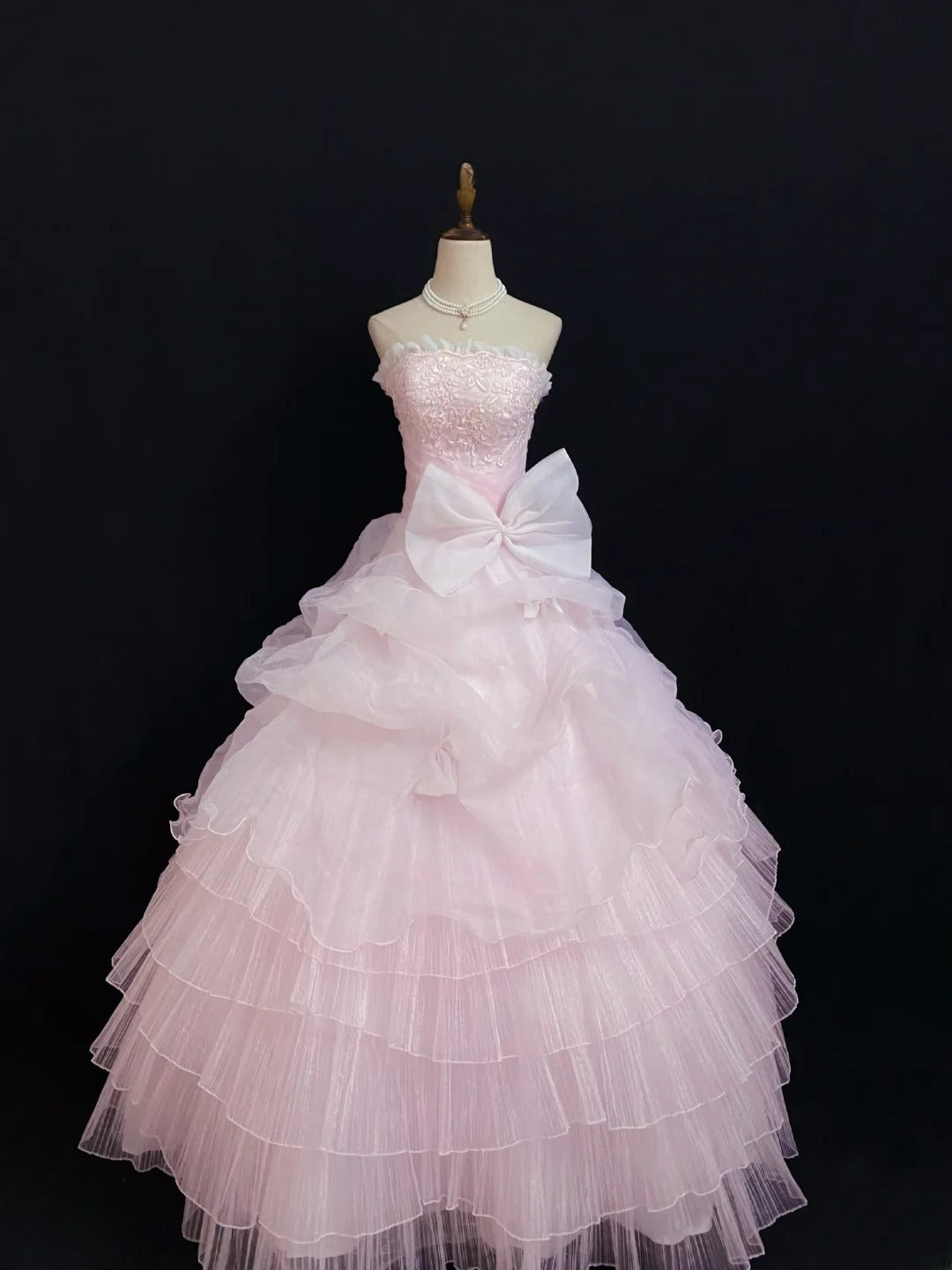 Princesses Fairytale Ball Gown Strapless Tulle Pink Lace Long Quince Dress Quinceanera Dresses Formal Birthday Outfits RB7967
