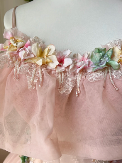 Sweet 16 Quinceanera Dress Ball Gown Spaghetti Straps Pink With Flowers Birthday Party Gown RC0818
