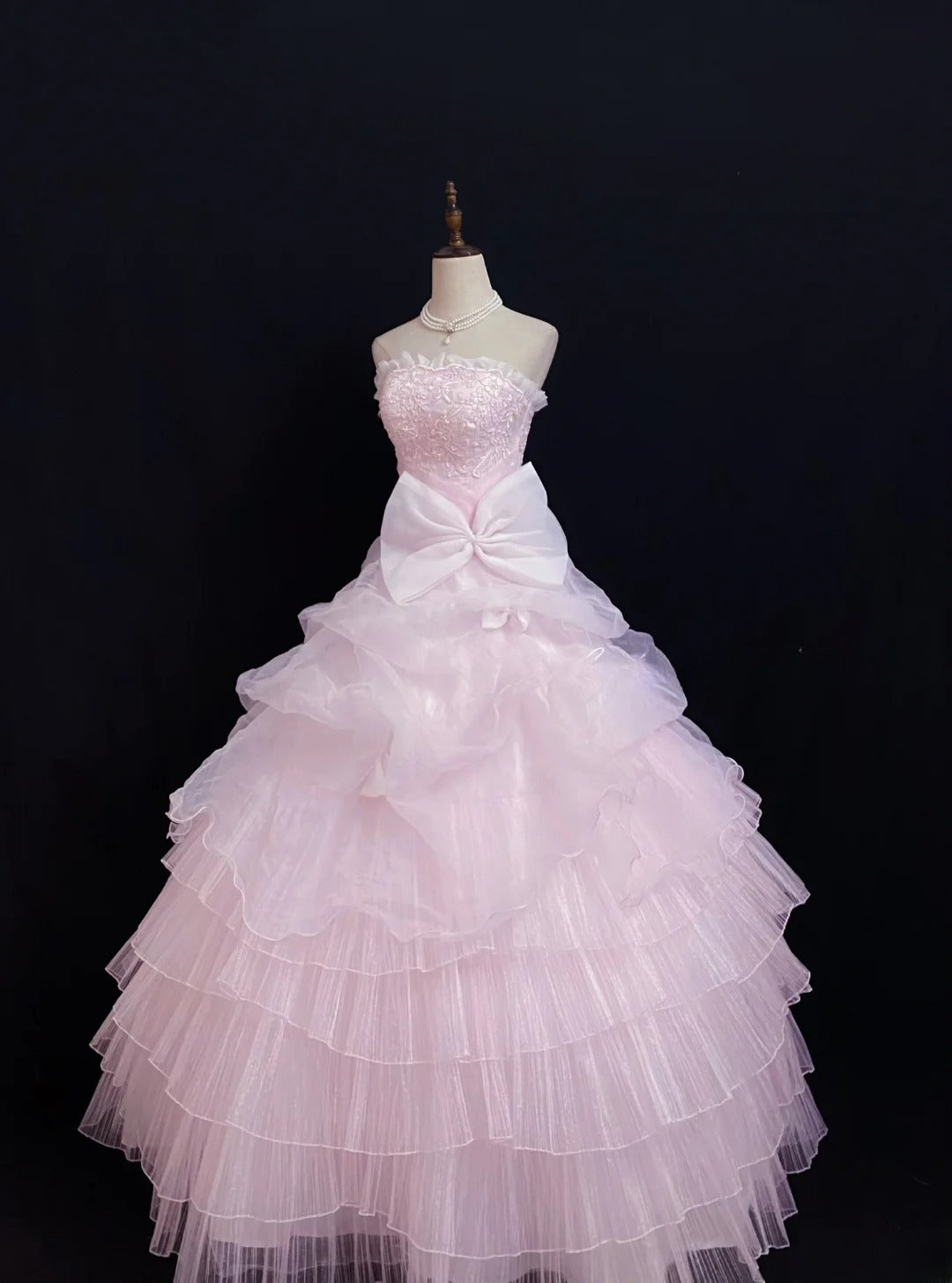 Princesses Fairytale Ball Gown Strapless Tulle Pink Lace Long Quince Dress Quinceanera Dresses Formal Birthday Outfits RB7967