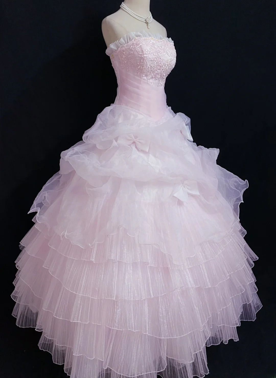 Princesses Fairytale Ball Gown Strapless Tulle Pink Lace Long Quince Dress Quinceanera Dresses Formal Birthday Outfits RB7967