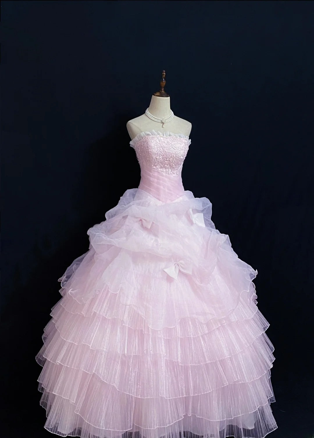 Princesses Fairytale Ball Gown Strapless Tulle Pink Lace Long Quince Dress Quinceanera Dresses Formal Birthday Outfits RB7967