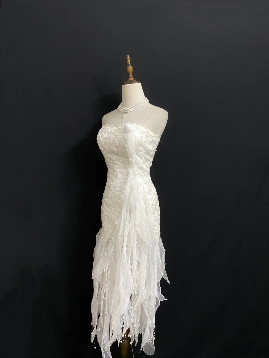Vintage 80s Sheath Strapless Sleeveless White Tulle With Layers Brides Gown Bridal Dress Wedding Dresses RB8019