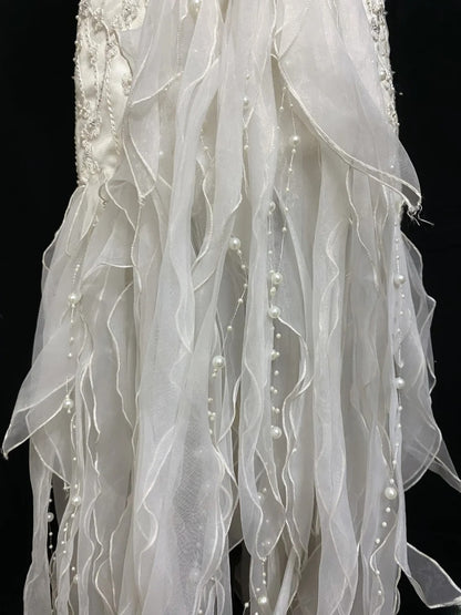 Vintage 80s Sheath Strapless Sleeveless White Tulle With Layers Brides Gown Bridal Dress Wedding Dresses RB8019