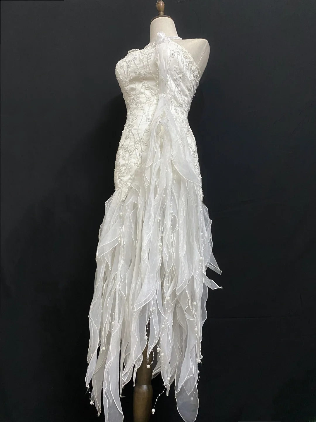 Vintage 80s Sheath Strapless Sleeveless White Tulle With Layers Brides Gown Bridal Dress Wedding Dresses RB8019