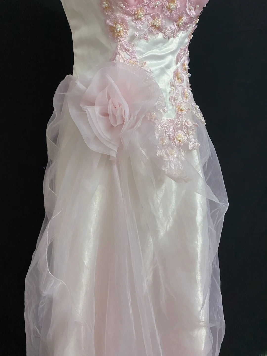 Vintage 80s A Line Spaghetti Strap Pink Tulle Long Prom Dresses Formal Outfits Evening Night Dress RB7971