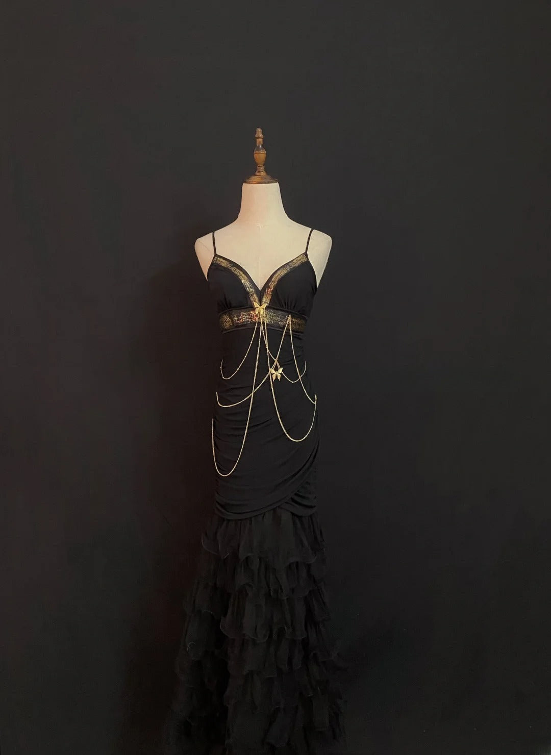 Vintage 80s Mermaid Spaghetti Strap Black Tulle Long Prom Dresses Formal Outfits Evening Night Dress RB7973