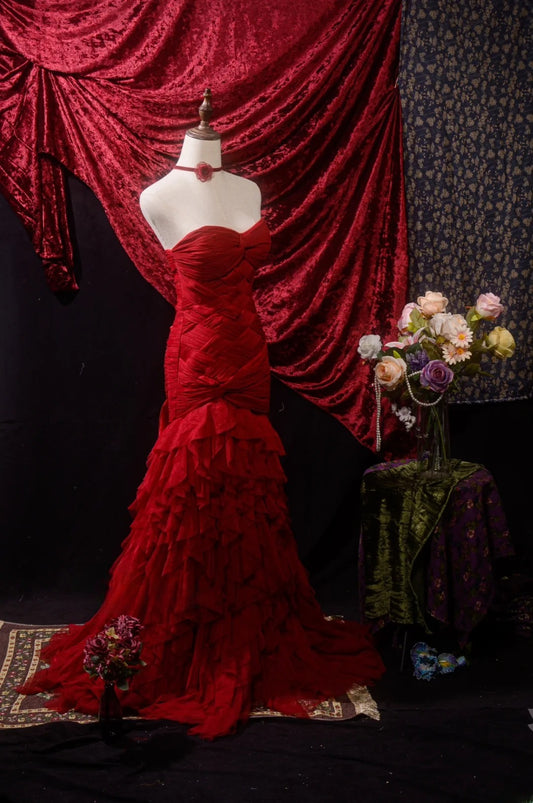Modest Mermaid Sweetheart Red Tulle Prom Dresses Inspiration Party Senior Dance Formal Dresses RB8649