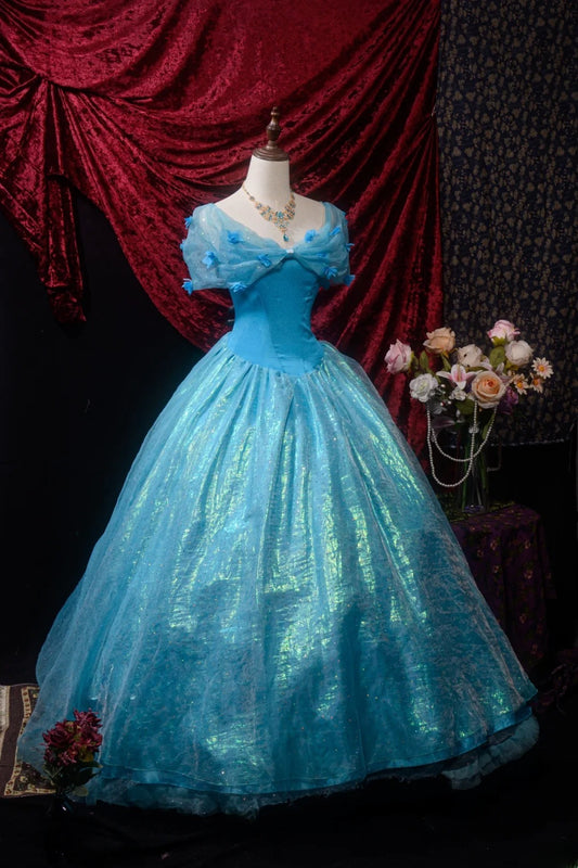 Süßes schulterfreies Ballkleid in Blau, langes Abschlussballkleid für Quinceañera, formelles Outfit RB8650