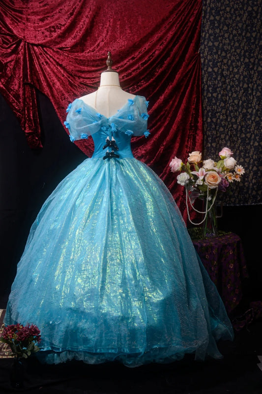 Süßes schulterfreies Ballkleid in Blau, langes Abschlussballkleid für Quinceañera, formelles Outfit RB8650