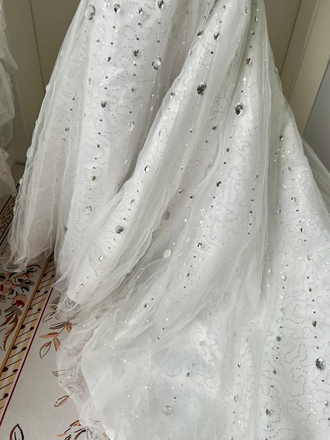 White Wedding Dress Modest Strapless Mermaid With Silver Beading Train Long Bridal Gown RC0835