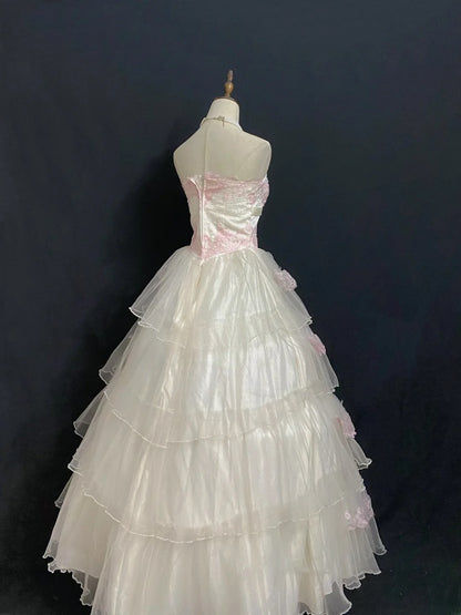 Princesses Fairytale Ball Gown Strapless Pink With Appliqued Tiered Layers Quince Dress Quinceanera Dresses Formal 17th Birthday Outfit RB7981