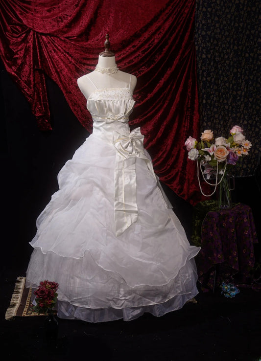Süßes Ballkleid mit Spaghettiträgern, weißes langes Abschlussballkleid für Sweet 15, Quinceañera-Kleid, festliche Outfits RB8651