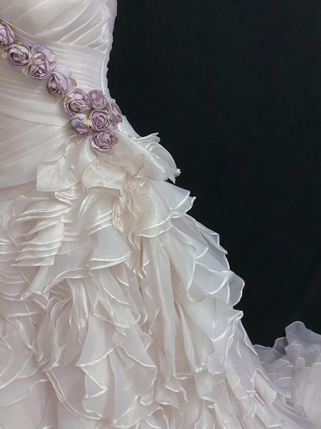 Vintage 80s Mermaid Sweetheart Light Pink Chiffon With Flowers Tiered Brides Gown Bridal Dress Wedding Dresses RB7988