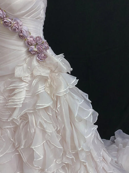 Vintage 80s Mermaid Sweetheart Light Pink Chiffon With Flowers Tiered Brides Gown Bridal Dress Wedding Dresses RB7988