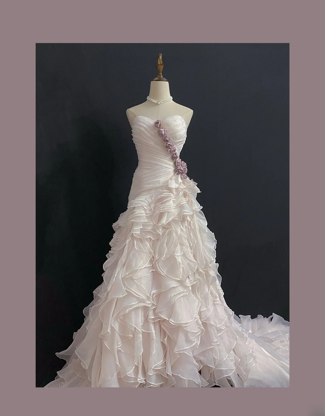 Vintage 80s Mermaid Sweetheart Light Pink Chiffon With Flowers Tiered Brides Gown Bridal Dress Wedding Dresses RB7988
