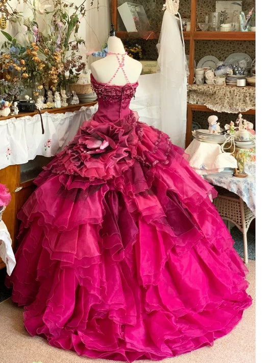 Sweet 16 Dress Ball Gown Strapless Fuchsia With Tiered Layers Vestido De 15 Sweet Sixteen Dress RB9594