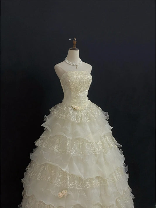 Princesses Fairytale Ball Gown Strapless Yellow Organza With Tiered Ruffled Quince Dress Quinceanera Dresses 17th Birthday Outfit RB7991