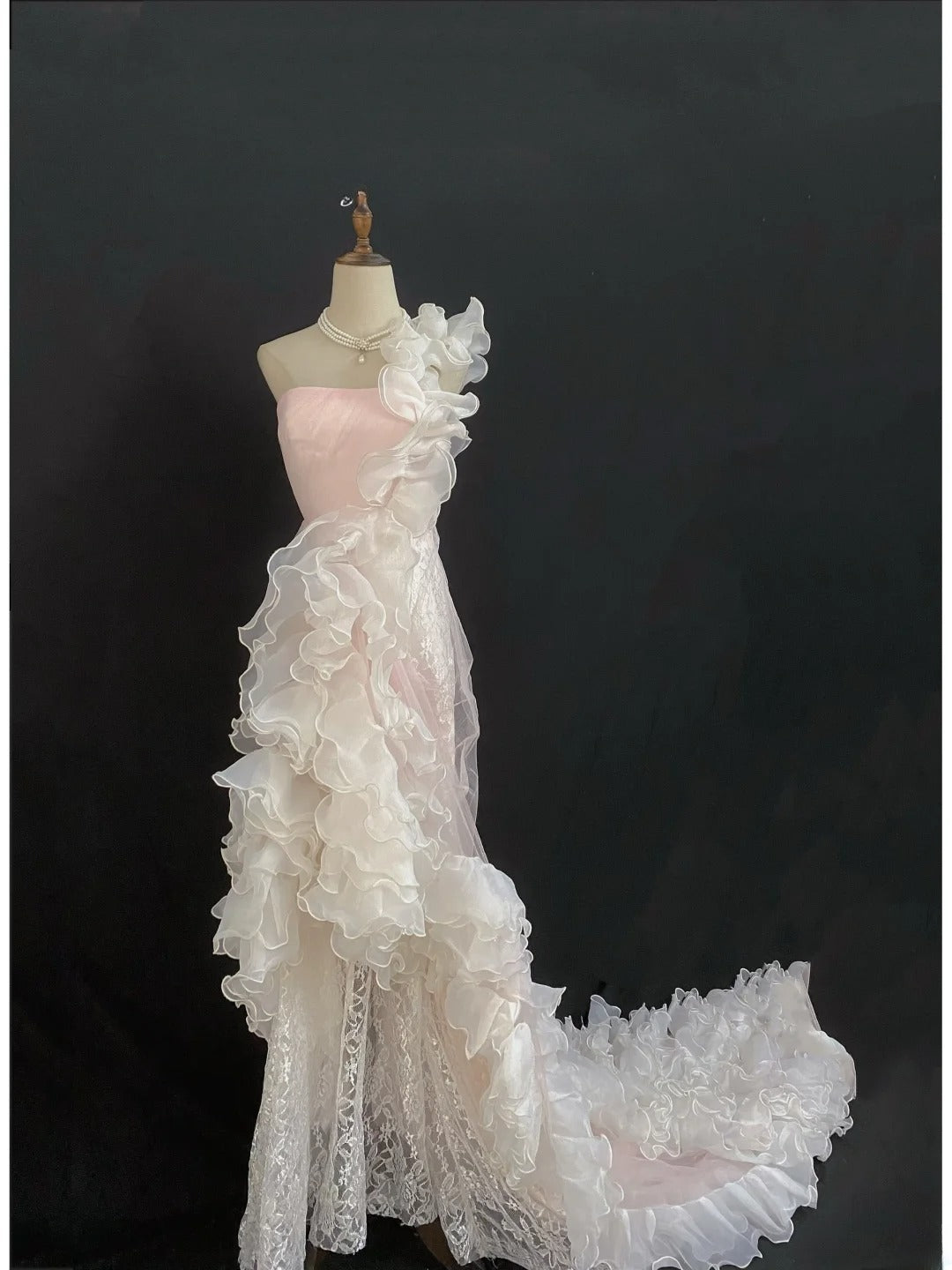 Vintage 80s High Low One Shoulder Light Pink Tulle Prom Dresses Formal Outfits Evening Night Dress RB7992