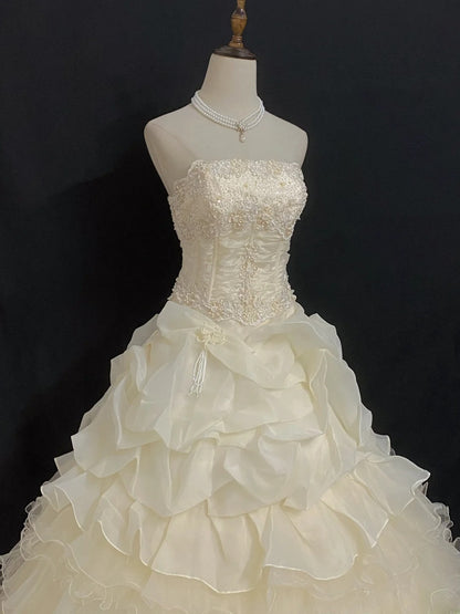 Princesses Fairytale Ball Gown Strapless Yellow Tulle With Tiered Layers Quince Dress Quinceanera Dresses 17th Birthday Outfit RB7994