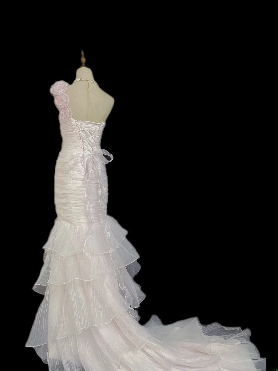 Vintage 80s Mermaid One Shoulder Light Pink Tulle Prom Dresses Formal Outfits Evening Night Dress RB7995
