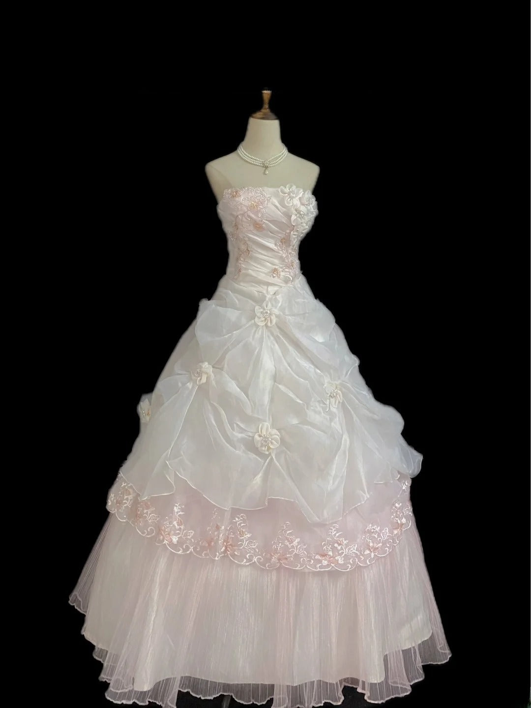 Princesses Fairytale Ball Gown Strapless Light Pink Organza Tulle With Tiered Layers Quince Dress Quinceanera Dresses 19th Birthday Outfit RB7996