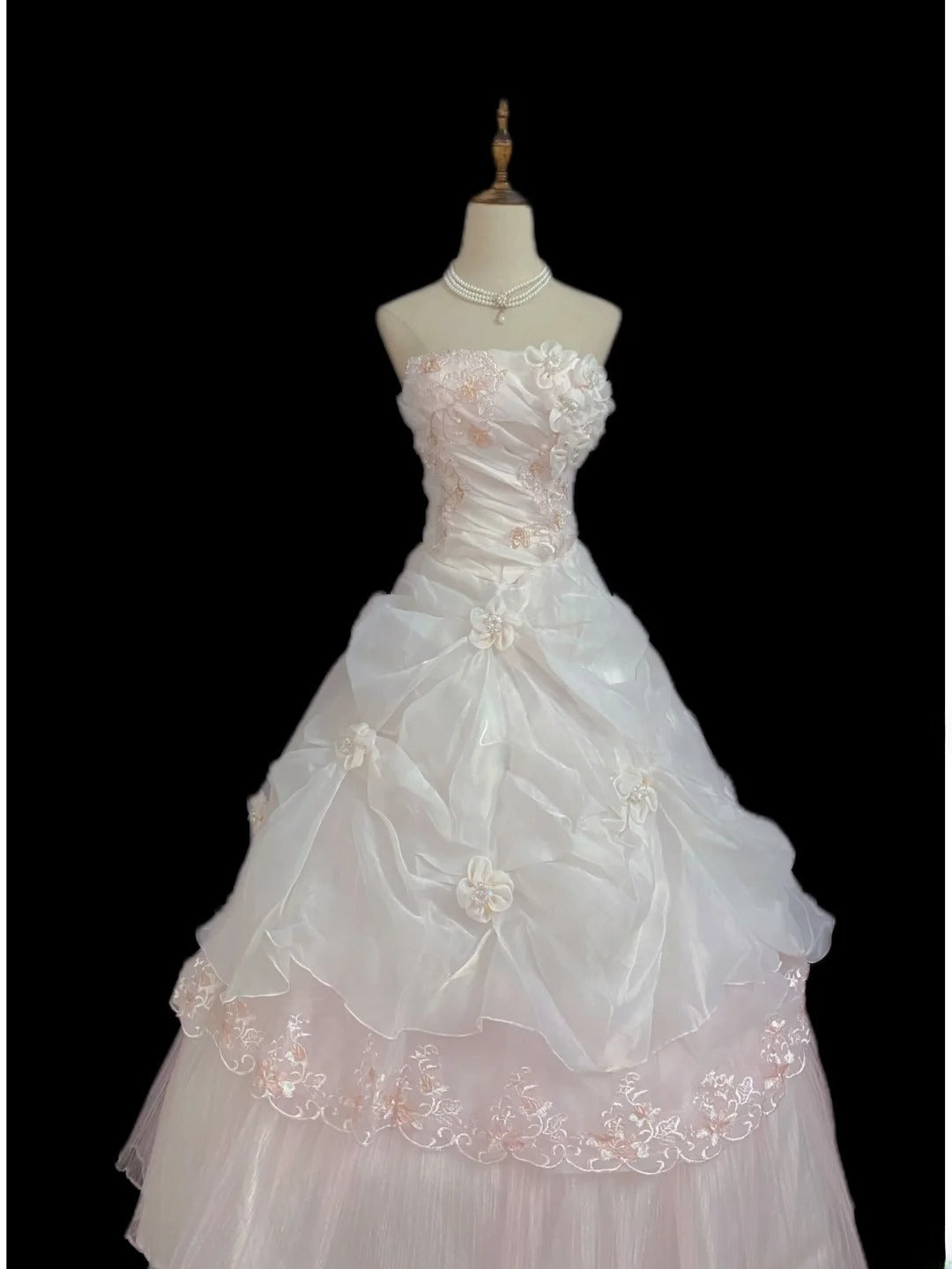 Princesses Fairytale Ball Gown Strapless Light Pink Organza Tulle With Tiered Layers Quince Dress Quinceanera Dresses 19th Birthday Outfit RB7996
