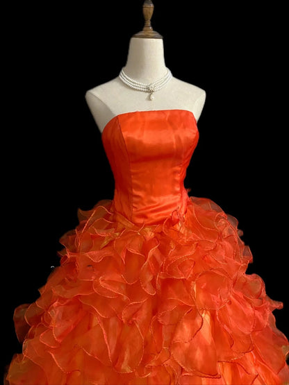 Princesses Fairytale Ball Gown Strapless Tulle With Tiered Layers Quince Dress Quinceanera Dresses 19th Birthday Outfit RB8000