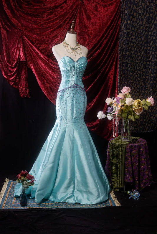 Modest Mermaid Sweethart Blue Satin Long Prom Dress Inspiration Party Senior Dance Formal Dresses RB8656