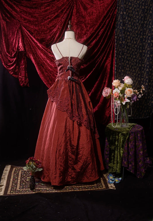 Vintage Ball Gown Spaghetti Straps Burgundy With Appliqued Long 2000s Prom Dress Inspiration Party Senior Dance Formal Dresses RB8657
