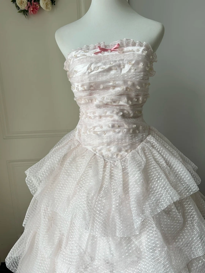 Sweet 16 Quinceanera Dress Ball Gown Strapless Light Pearl Pink With Ruffled Tiered Layers Birthday Party Gown RC0912