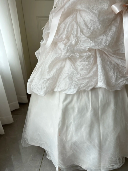 Sweet 16 Quinceanera Dress Ball Gown V Neck Light Pearl Pink With Ruffled Tiered Bows Birthday Party Gown RC0914
