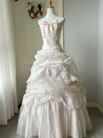 Prom Dresses ideas Ball Gown Beautiful Strapless Light Pink Long Formal Party Gown 8th Grade Dress RC0916