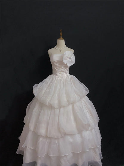 Princesses Fairytale Ball Gown Strapless Light Pink Long With Tiered Ruffled Quince Dress Quinceanera Dresses Formal Birthday Outfits RB8012