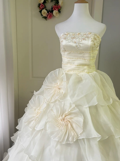 Sweet 16 Quinceanera Dress Ball Gown Strapless Light Daffodil With Tiered Layers 15 Birthday Party Gown RC0921