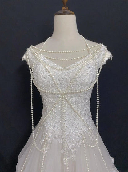 Vintage 90s A Line V Neckline White Lace With Tiered Long Brides Gown Bridal Dress Wedding Dresses RB8021