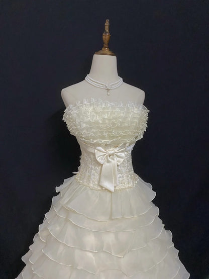 Princesses Fairytale Ball Gown Strapless Cream Ivory With Tiered Layers Quince Dress Quinceanera Dresses Birthday Outfit RB8018