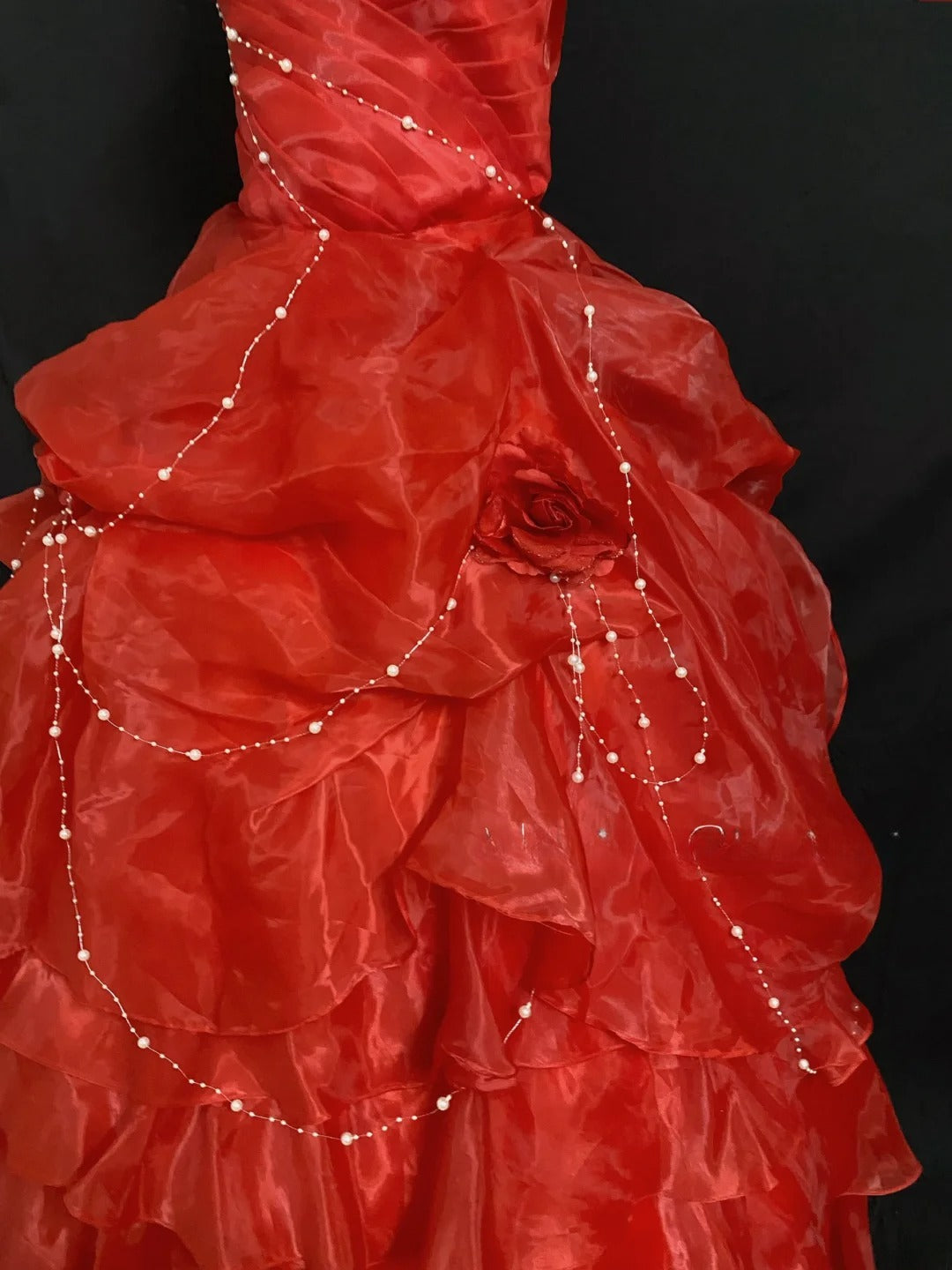 Dream Ball Gown Strapless Red Organza Poofy Long With Tiered Layers Quince Dress inspo Quinceanera Dresses Sweet 15 16 Outfits RB7796