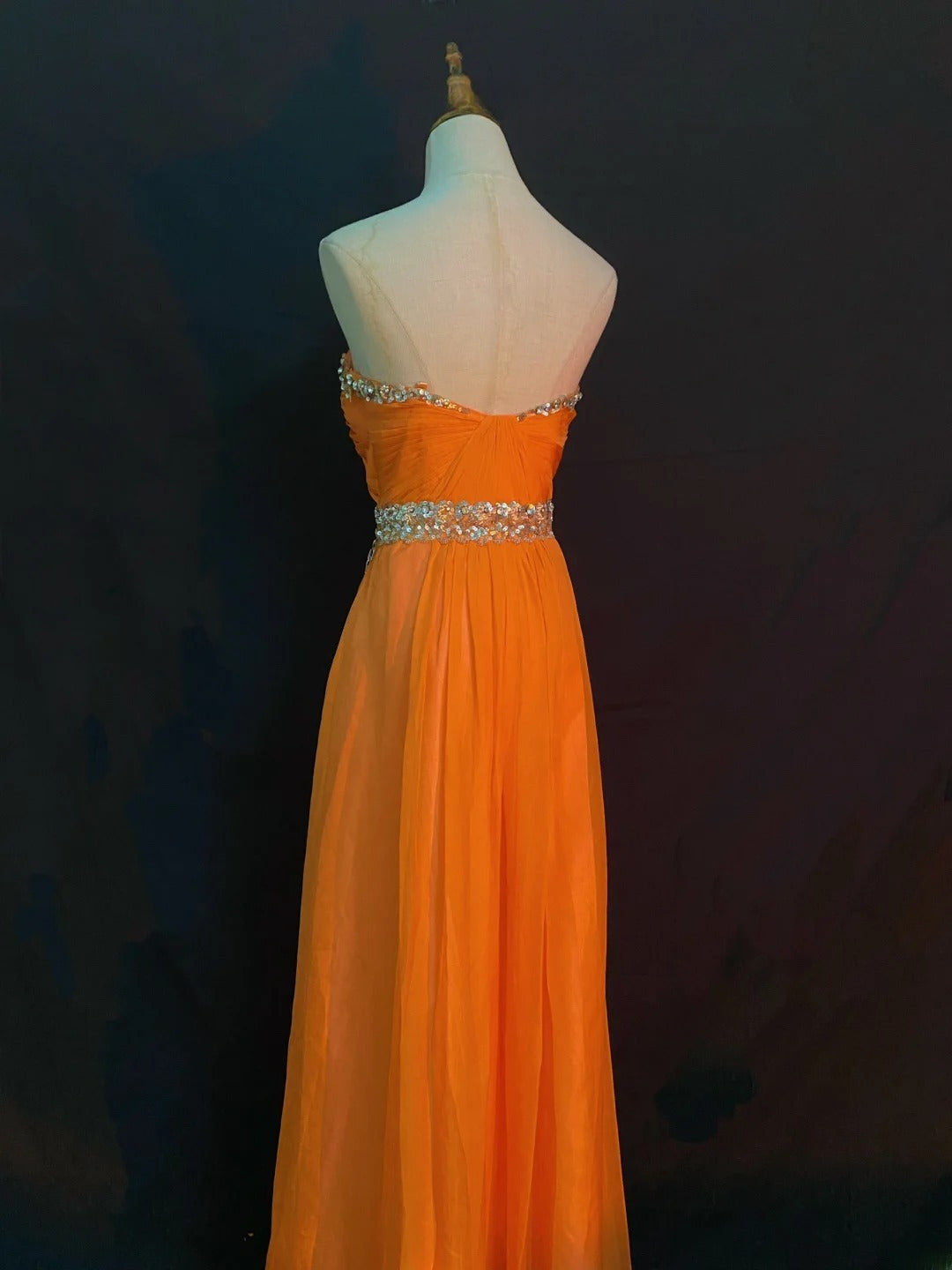 Vintage A Line Sweetheart Orange Chiffon With Beading Long Prom Dresses Formal Outfit Evening Night Dress RB7795