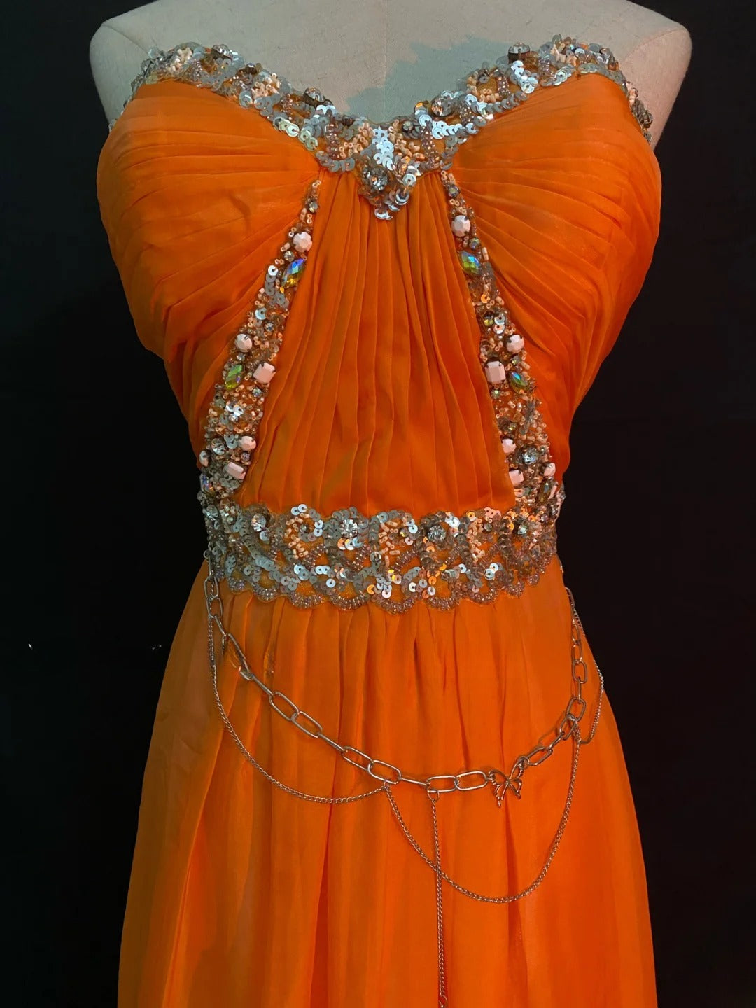 Vintage A Line Sweetheart Orange Chiffon With Beading Long Prom Dresses Formal Outfit Evening Night Dress RB7795