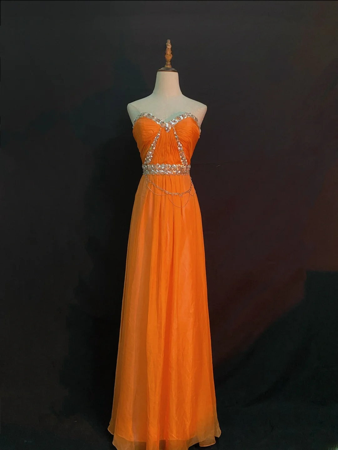 Vintage A Line Sweetheart Orange Chiffon With Beading Long Prom Dresses Formal Outfit Evening Night Dress RB7795
