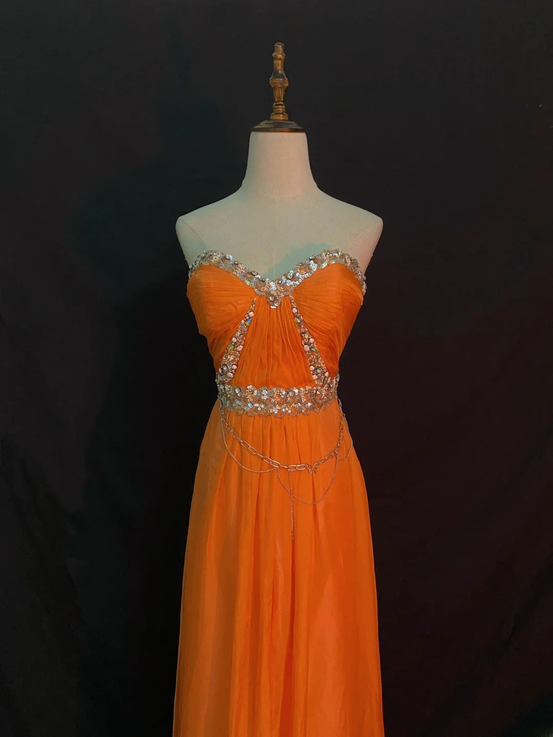 Vintage A Line Sweetheart Orange Chiffon With Beading Long Prom Dresses Formal Outfit Evening Night Dress RB7795