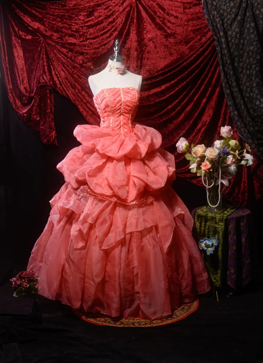 Süßes trägerloses Ballkleid in Koralle, langes Abschlussballkleid für Sweet 15, Quinceañera-Kleid, formelle Kleidung RB8659