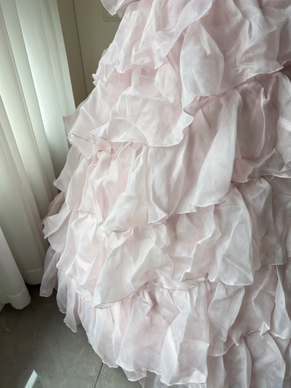 Sweet 16 Quinceanera Dress Ball Gown Strapless Light Pink With Tiered Layers Beaded 16th Birthday Party Gown RC0929