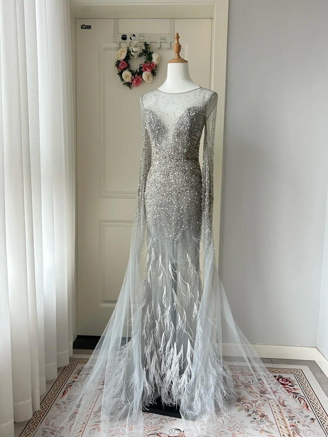Prom Dresses ideas Mermaid Beautiful Scoop Silver Gray Long Formal Party Gown 8th Grade Dress RC0930