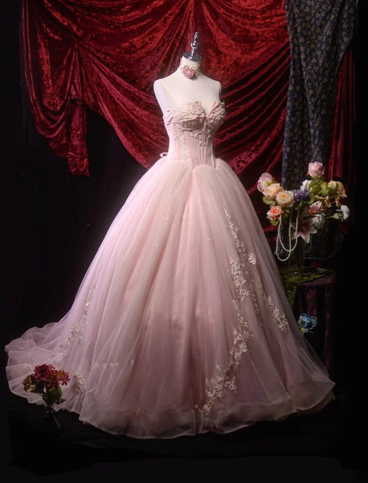 Ball Gown Sweetheart Pink Tulle Long Vintage 2000s Prom Dress Inspiration Party Senior Dance Formal Dresses RB8660