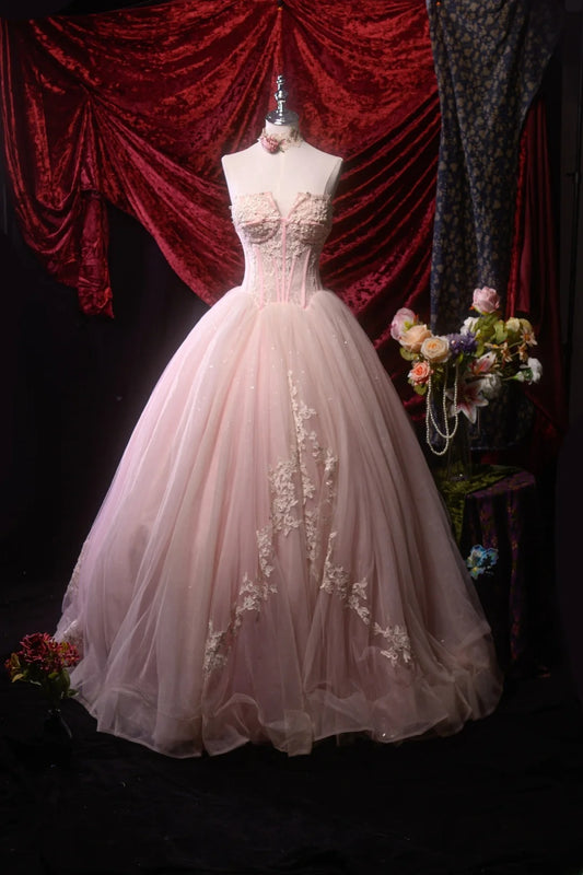 Ball Gown Sweetheart Pink Tulle Long Vintage 2000s Prom Dress Inspiration Party Senior Dance Formal Dresses RB8660